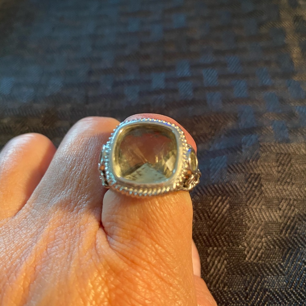 Green Amethyst Cushion Cut Sterling Silver Ring